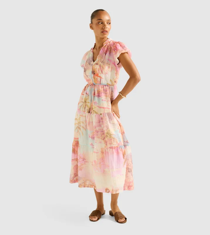 forever new JACQUELINE Puff Sleeves Tiered Midi Dress